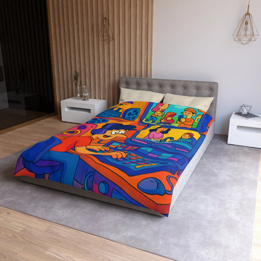 Housse de couette colorée avec illustrations joyeuses pour chambre d'enfant moderne et ludique