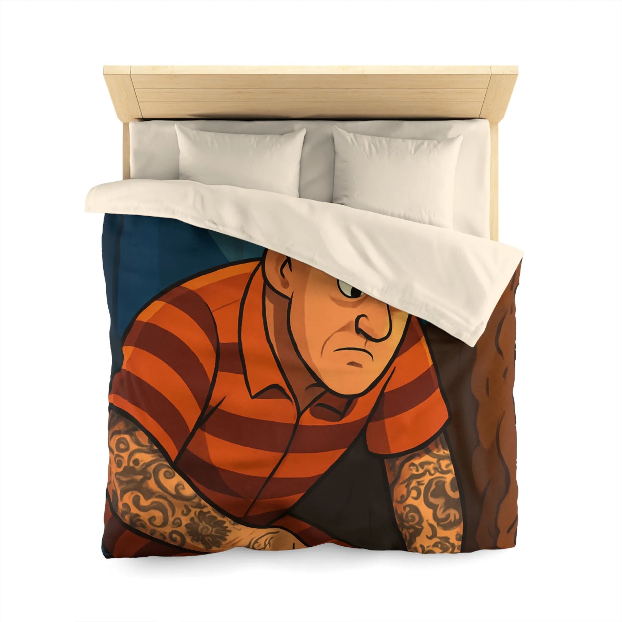 Housse de couette avec illustration d'évasion nocturne audacieuse pleine lune et tatouages