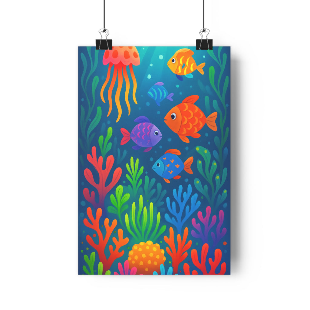 Poster décoratif cartoon couleurs éclatantes orange bleu mystique joyeux chambre salon nature artistique vivant