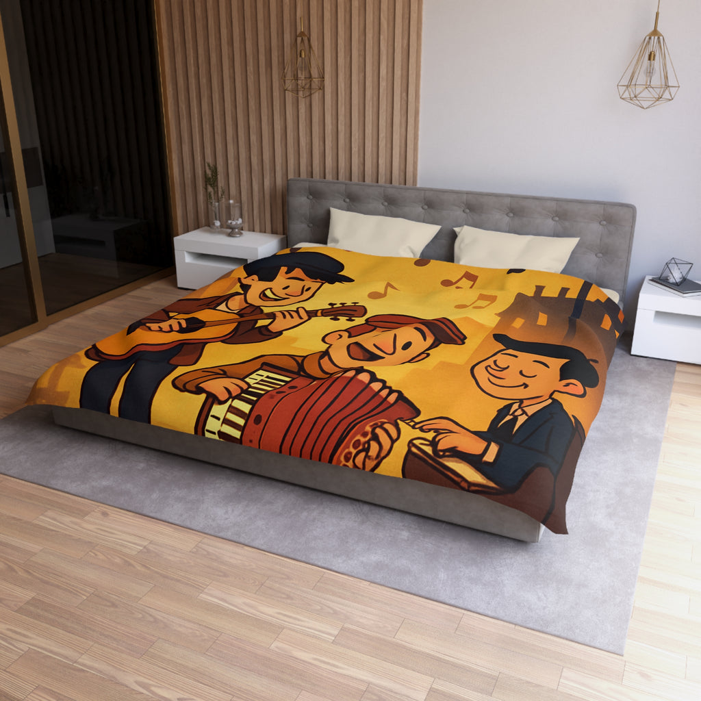 Housse de couette vintage ambiance musicale jazz avec trio de musiciens lumineux