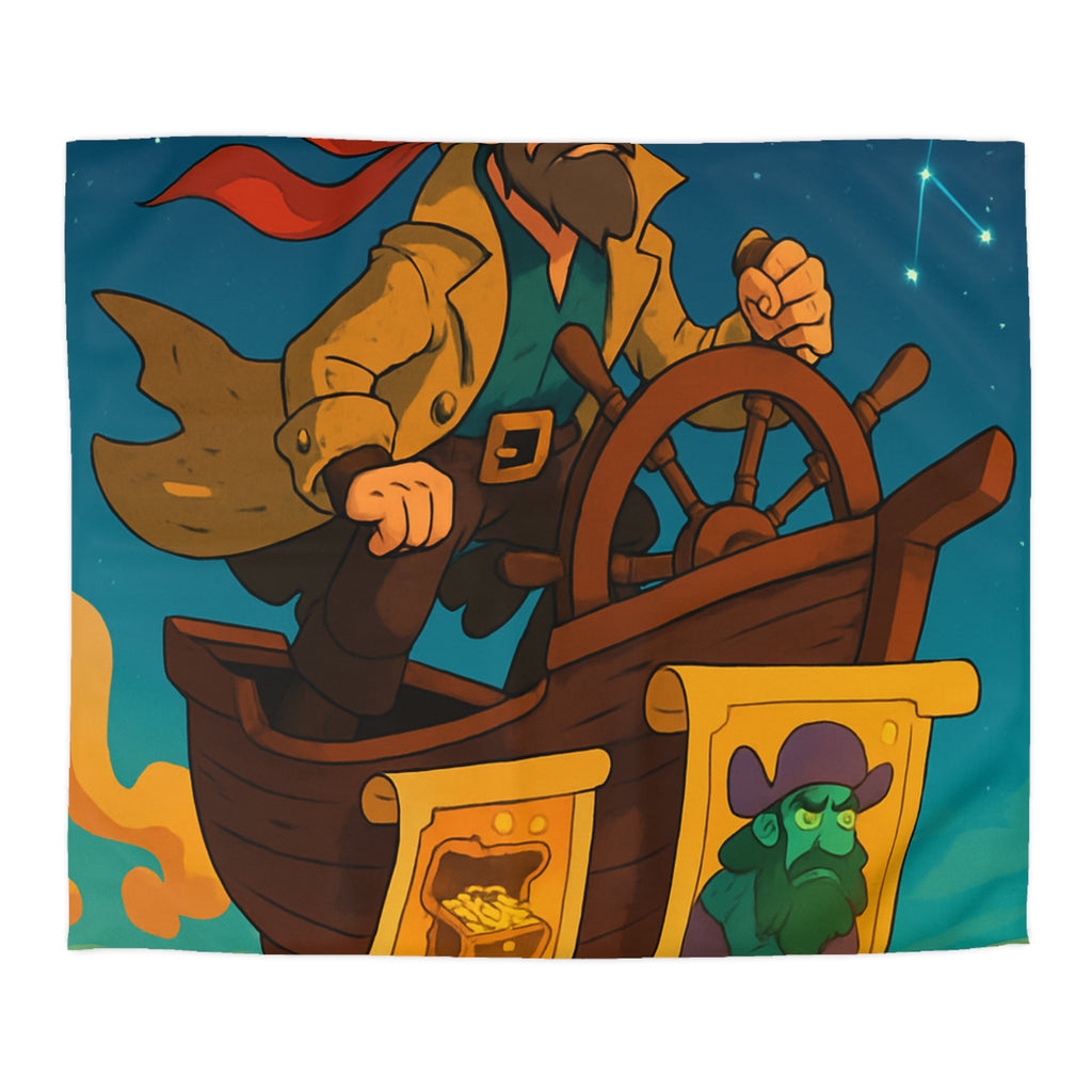 Pirate aventureux naviguant dans le ciel étoilé sur un bateau volant enchanteur