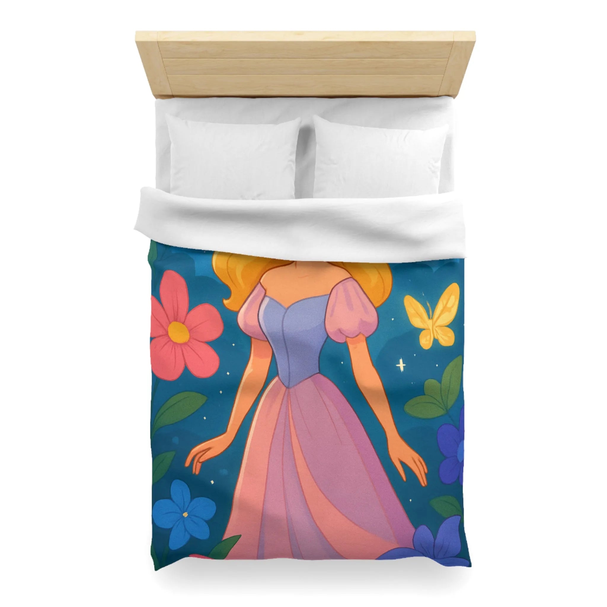 Housse de couette enchantée princesse et château fleurs papillons magique pour chambre enfant