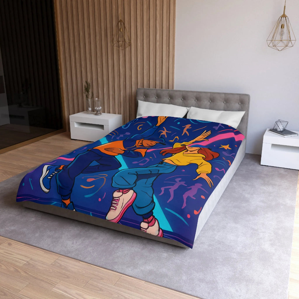 Housse de couette dynamique avec danseurs hip hop sur fond coloré et musical