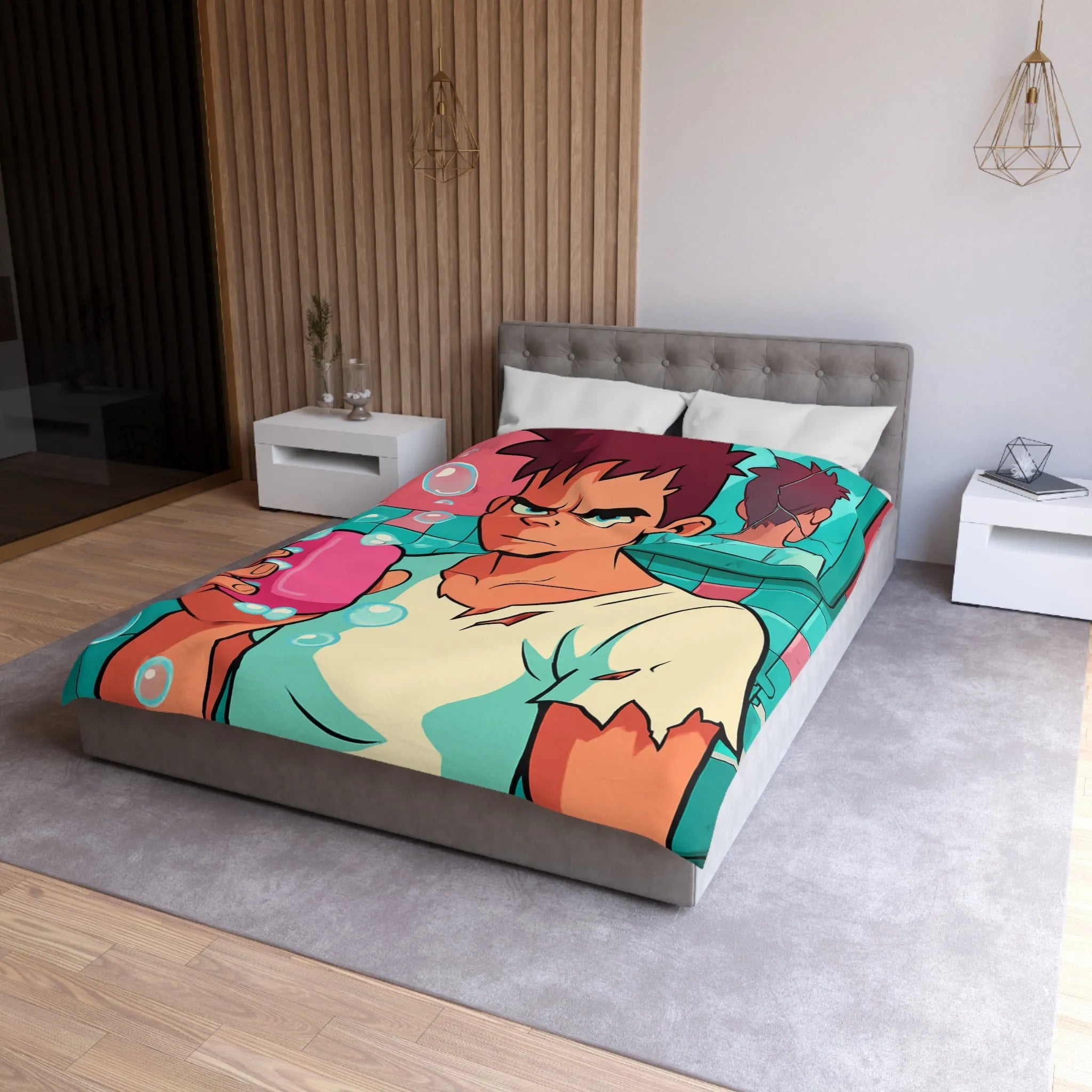 Housse de Couette avec Jeune Homme Déterminé Tenant Un Savon Rose en Colère