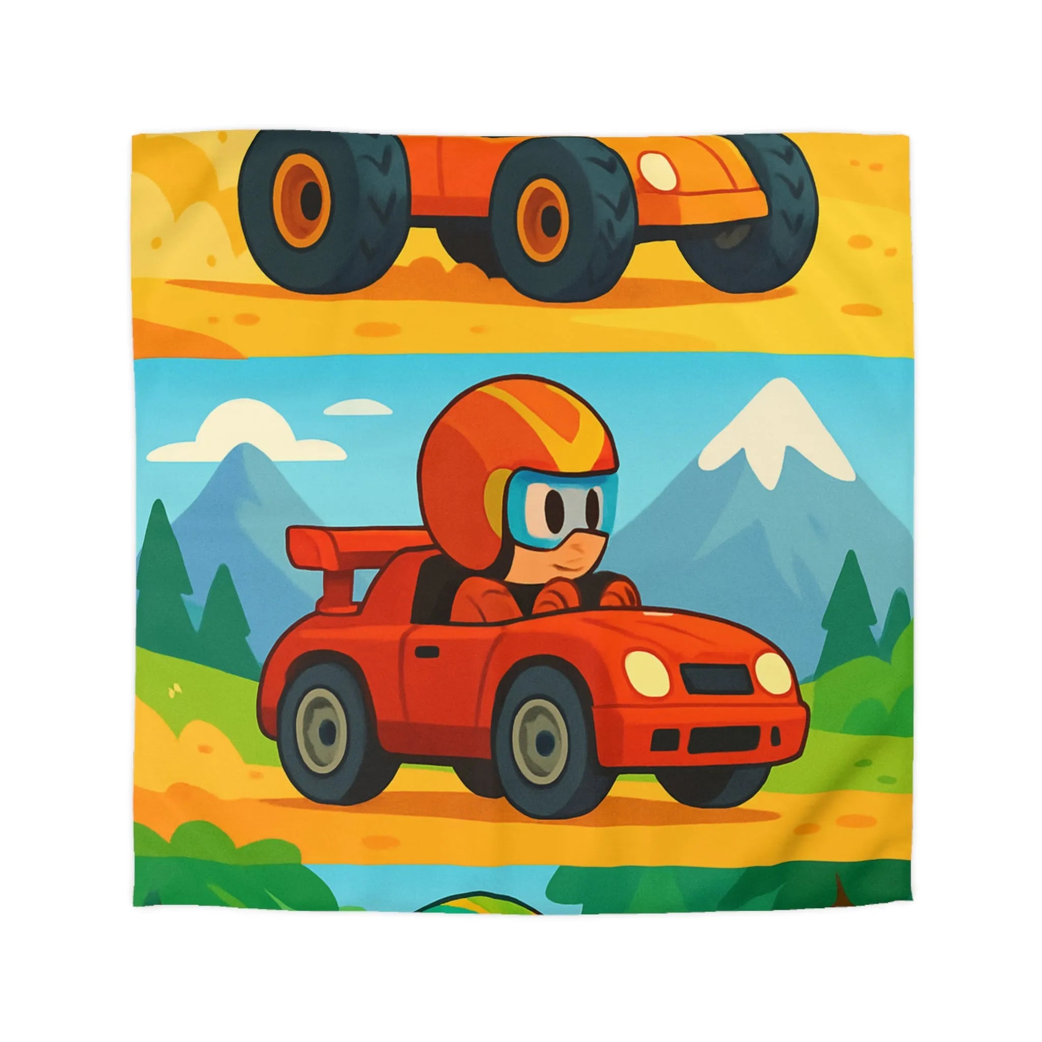 Housse de couette colorée avec motifs de voitures et paysages pour chambre d'enfant