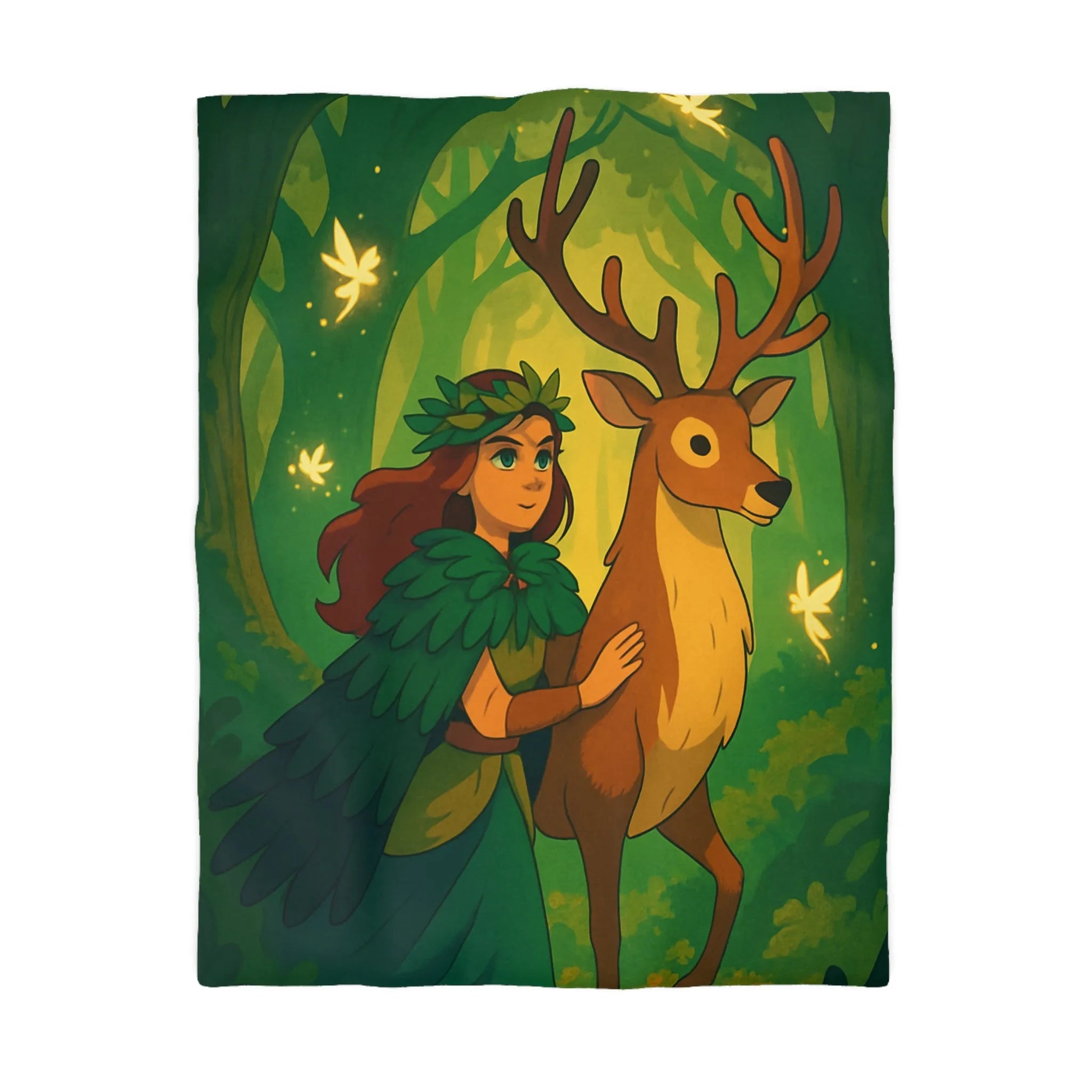 Housse de couette forestière magique avec cerf et fée pour ambiance féérique naturelle
