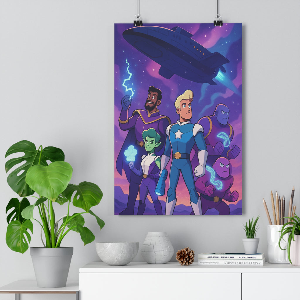 Poster décoratif futuriste violet bleu héros animé cosmique chambre dynamique enfants tendance art rétro