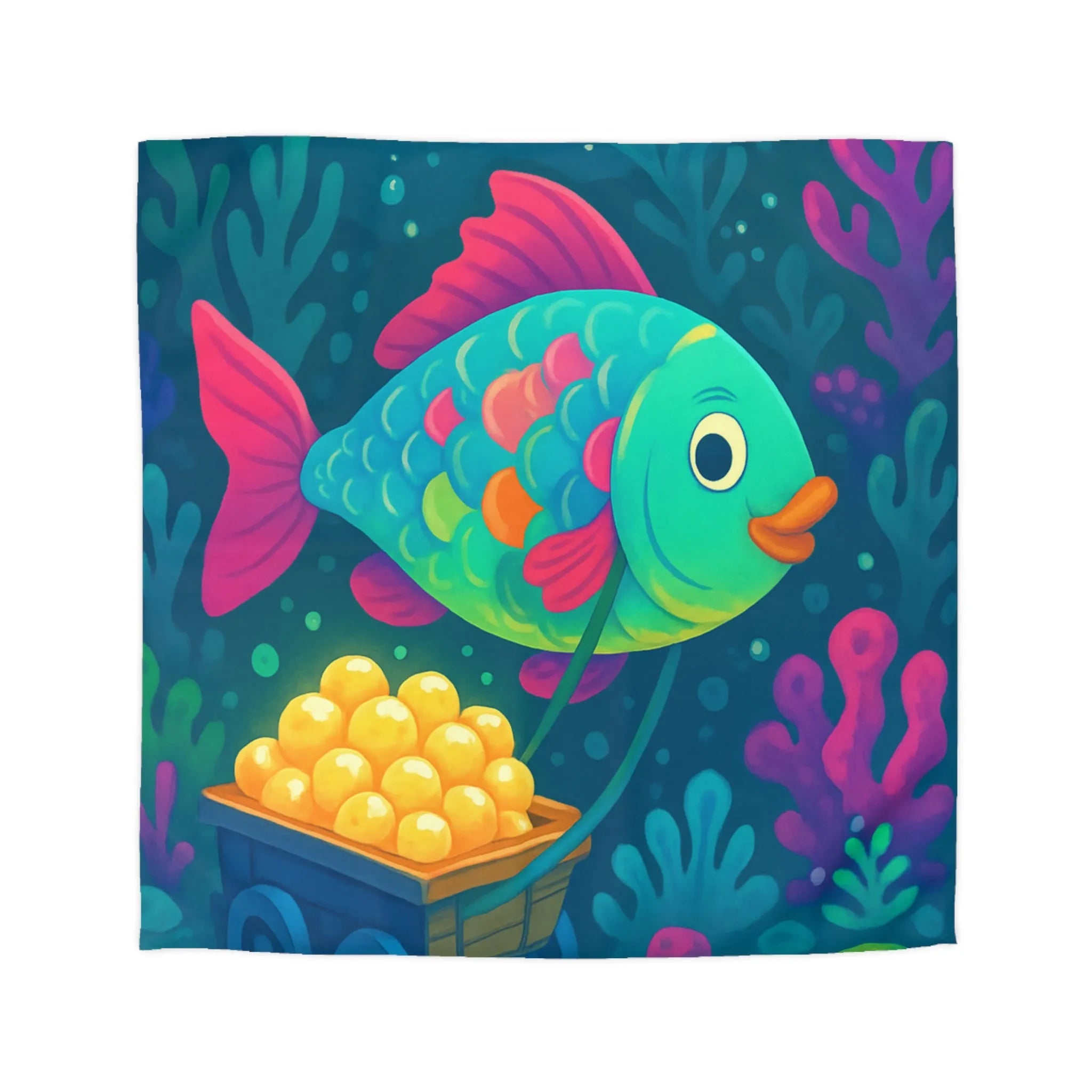Housse de couette colorée poissons tropicaux et corail vibrant pour chambres d'enfants