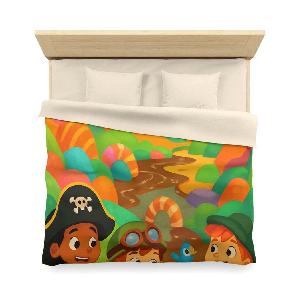 Housse de couette ludique pour enfants avec château et aventuriers aux couleurs vives