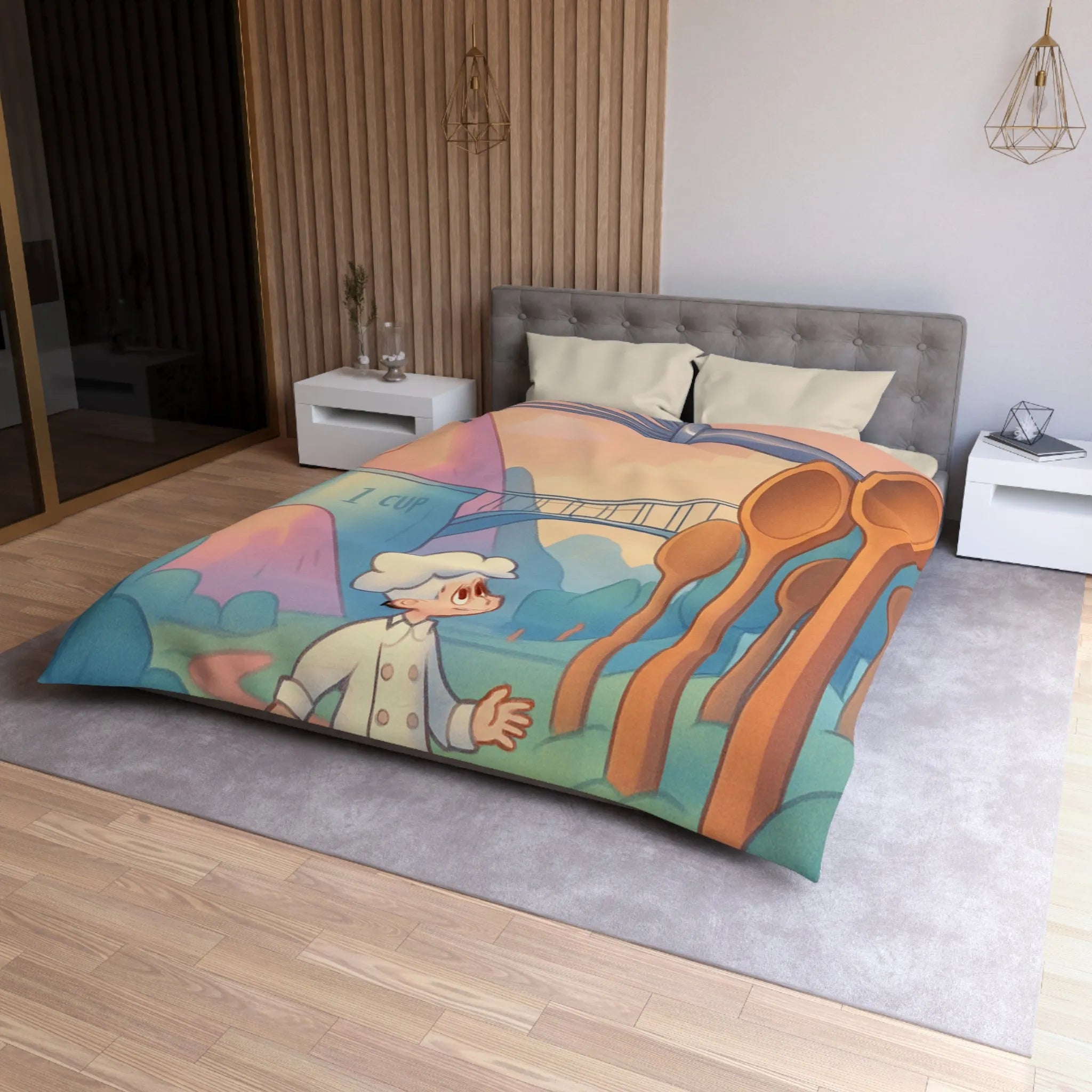 Housse de couette fantaisie chefs rêveurs et paysages de cuisine magiques pour enfants