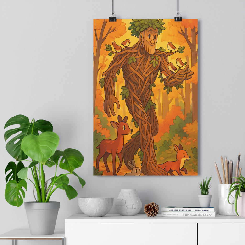 Poster décoratif fantastique forêt automnale géant bois feuilles animaux chaud paisible chambre bureau 30x46