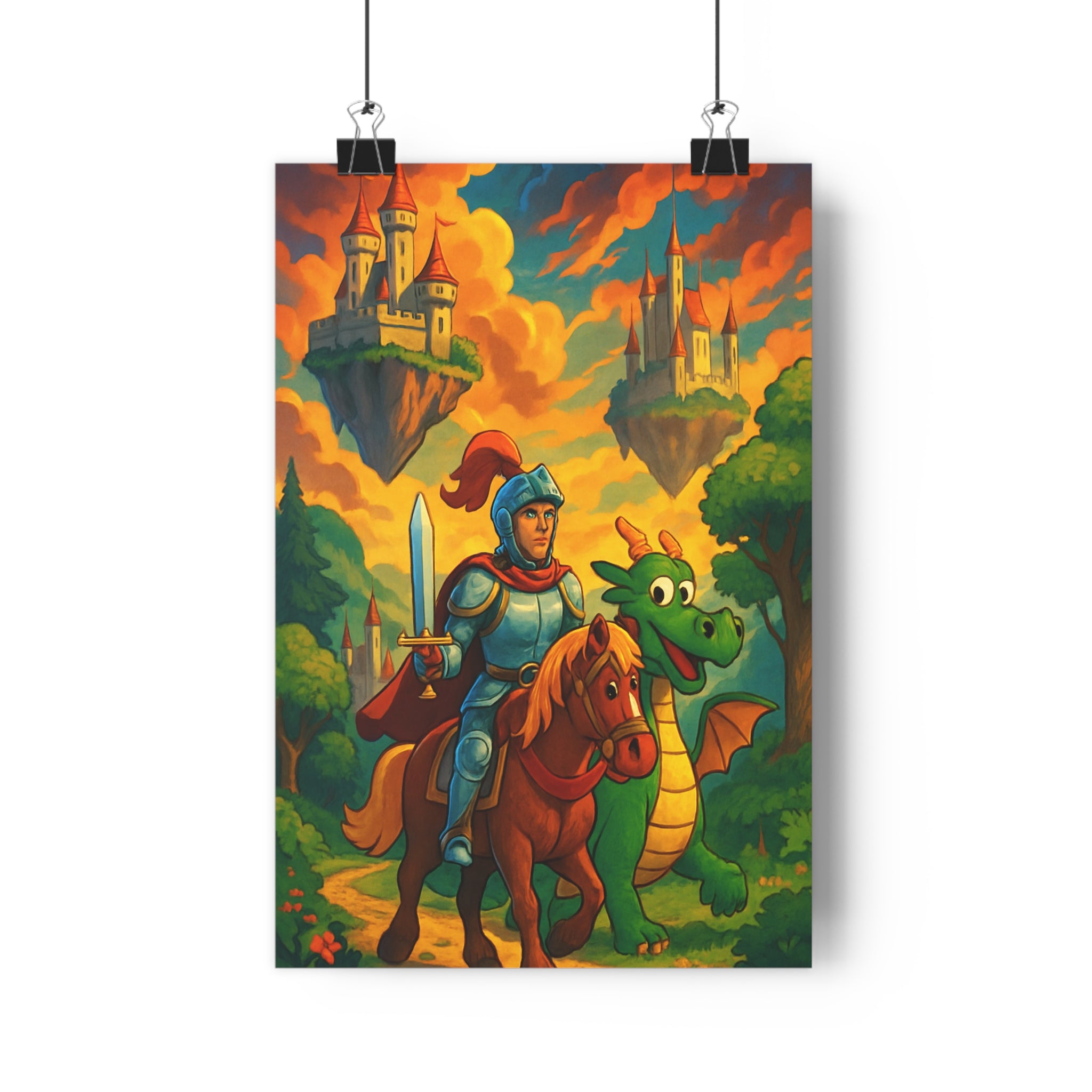 Poster décoratif médiéval épique rouge or mystique salon chambre bureau aventure héroïque unique fantastique