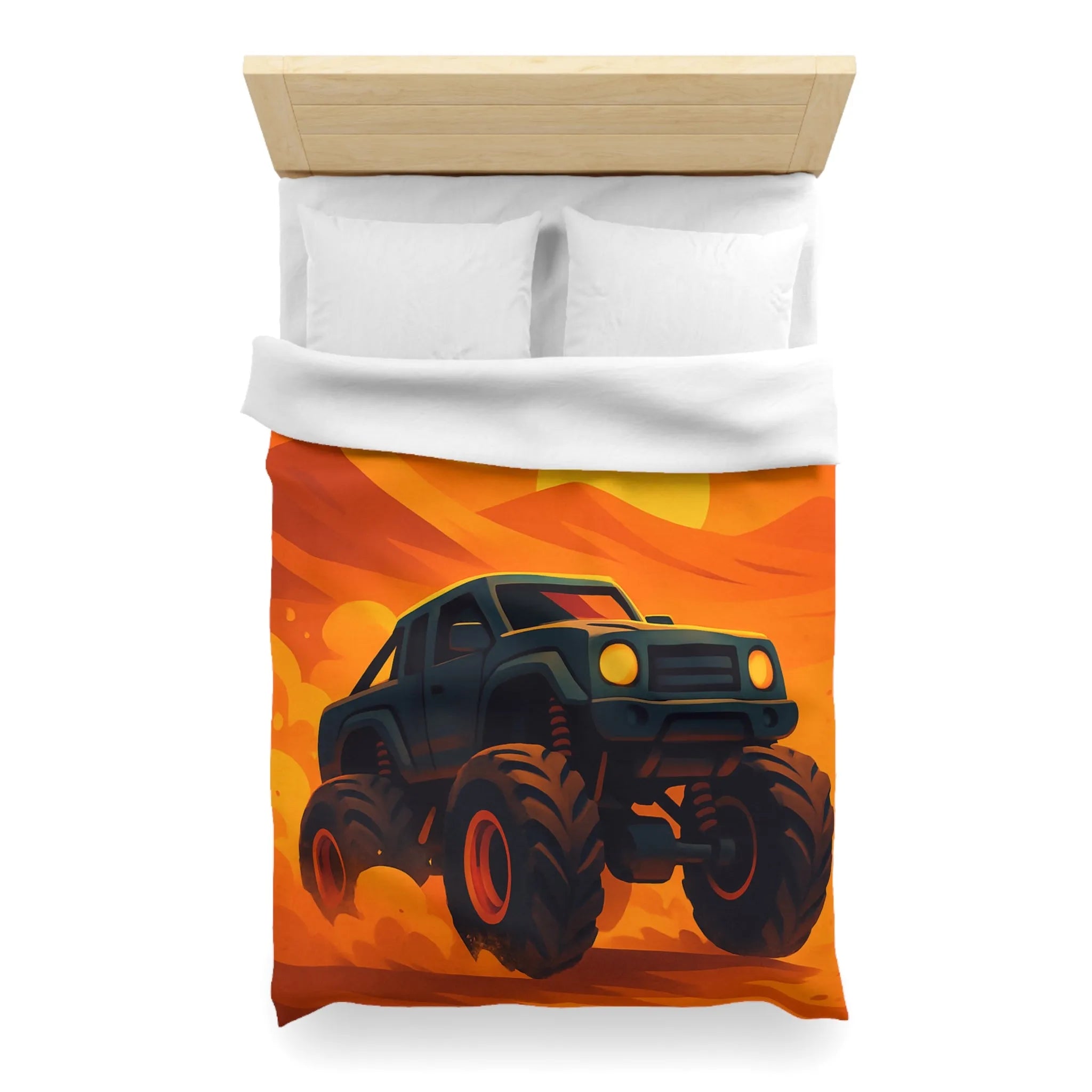 Housse de couette camion monstres désert coucher de soleil aventure pour chambre d'enfant