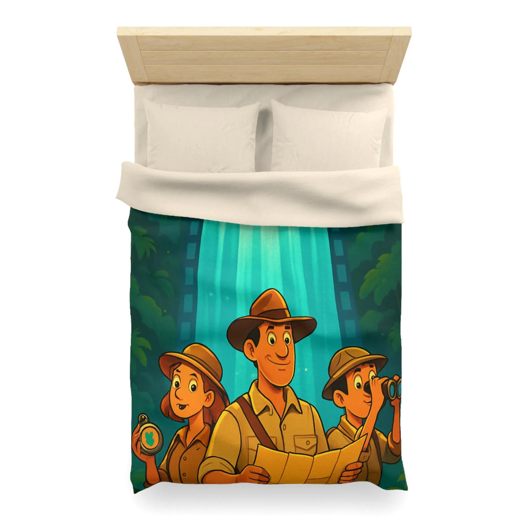 Housse de Couette Aventure Jungle Cascade Éclatante Exploration Famille Style Dessin Dessiné