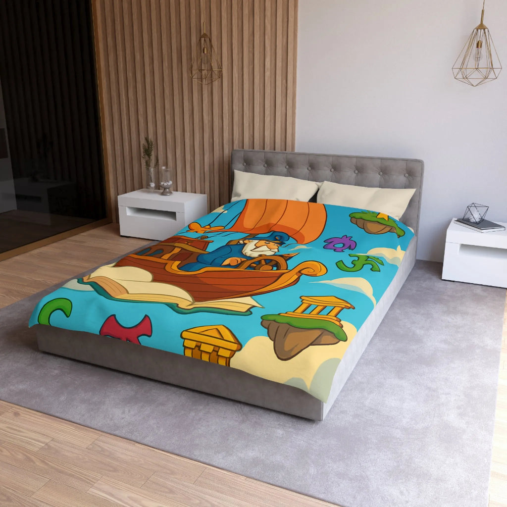 Housse de Couette Aventure Marin : Bateau Volant, Symboles Mystiques, Îles Flottantes