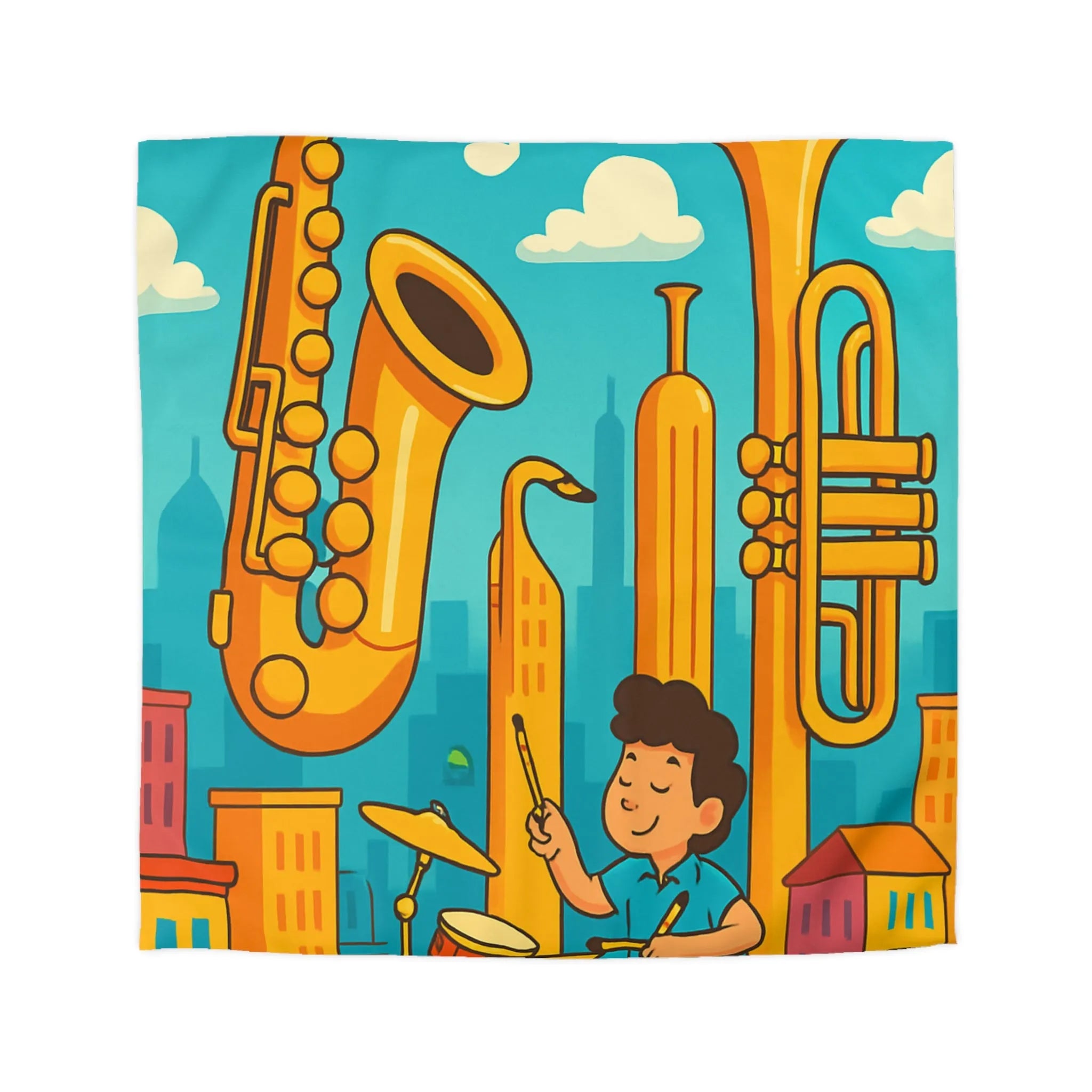 Housse de Couette Colorée avec Motif Musical pour Enfants Amoureux de Jazz en Ville