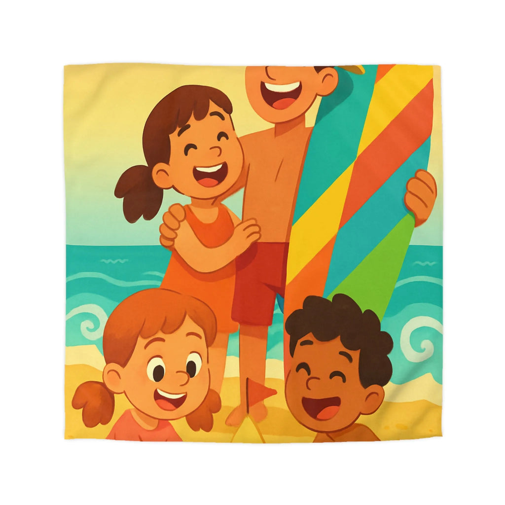 Housse de couette colorée avec illustration joyeuse de plage et jeux d'enfants