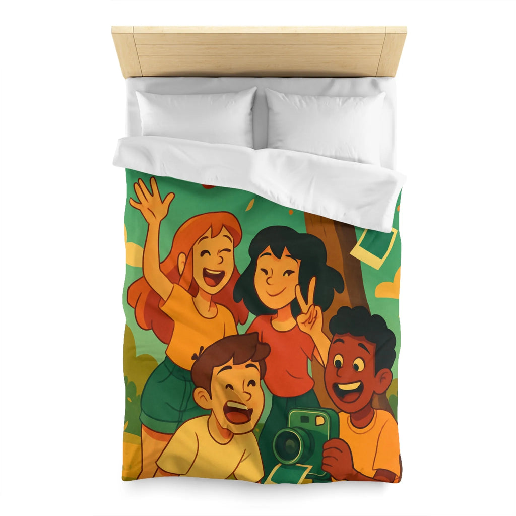 Housse de Couette Enfants Arborant Motif Nature et Joie Automnale Avec Polaroids