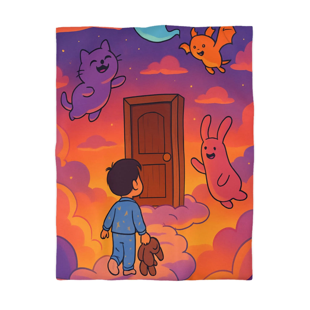 Housse de couette enfants : rêves colorés avec nuages et créatures magiques amusantes