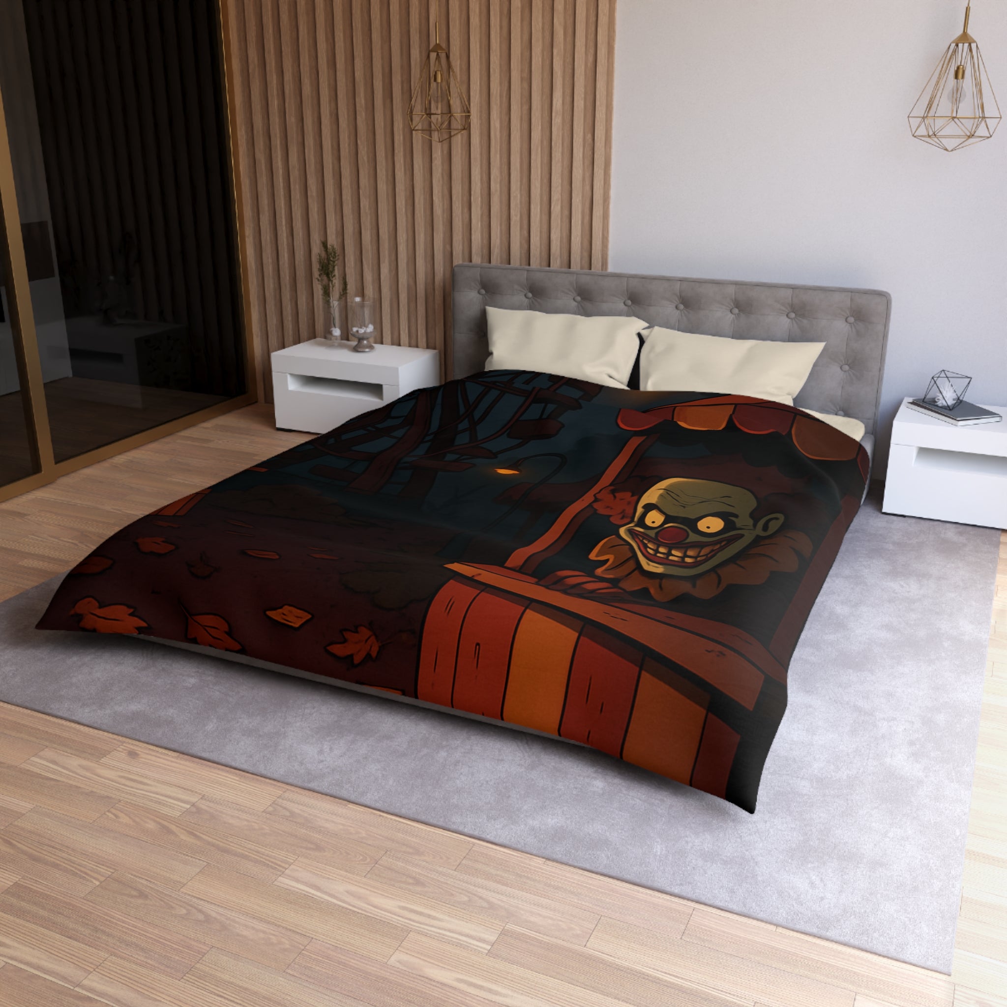 Housse de couette terrifiante avec clown sinistre et grande roue inquiétante la nuit