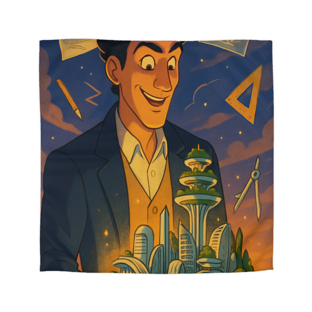 Housse de couette urbaine avec design futuriste, ambiance artistique et couleurs somptueuses