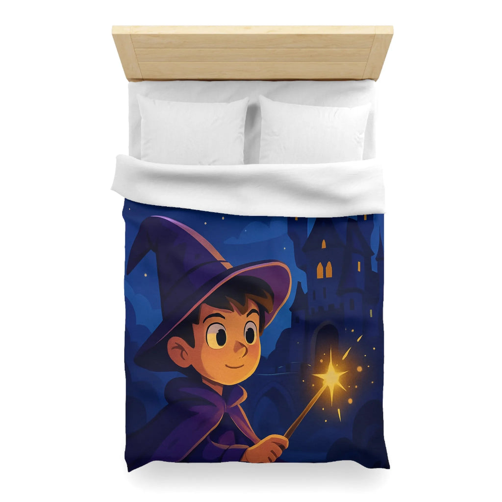 Housse de couette magique pour enfant avec jeune sorcier et château enchanté