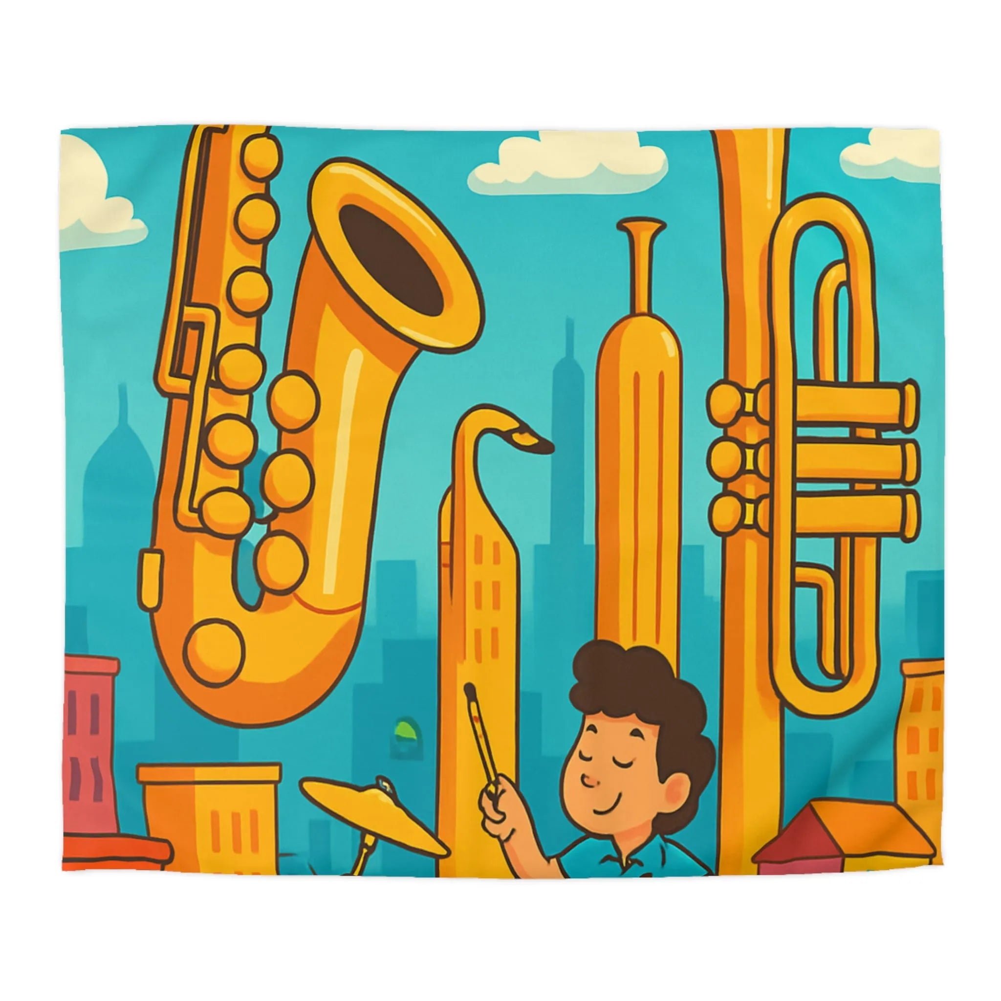 Housse de Couette Colorée avec Motif Musical pour Enfants Amoureux de Jazz en Ville