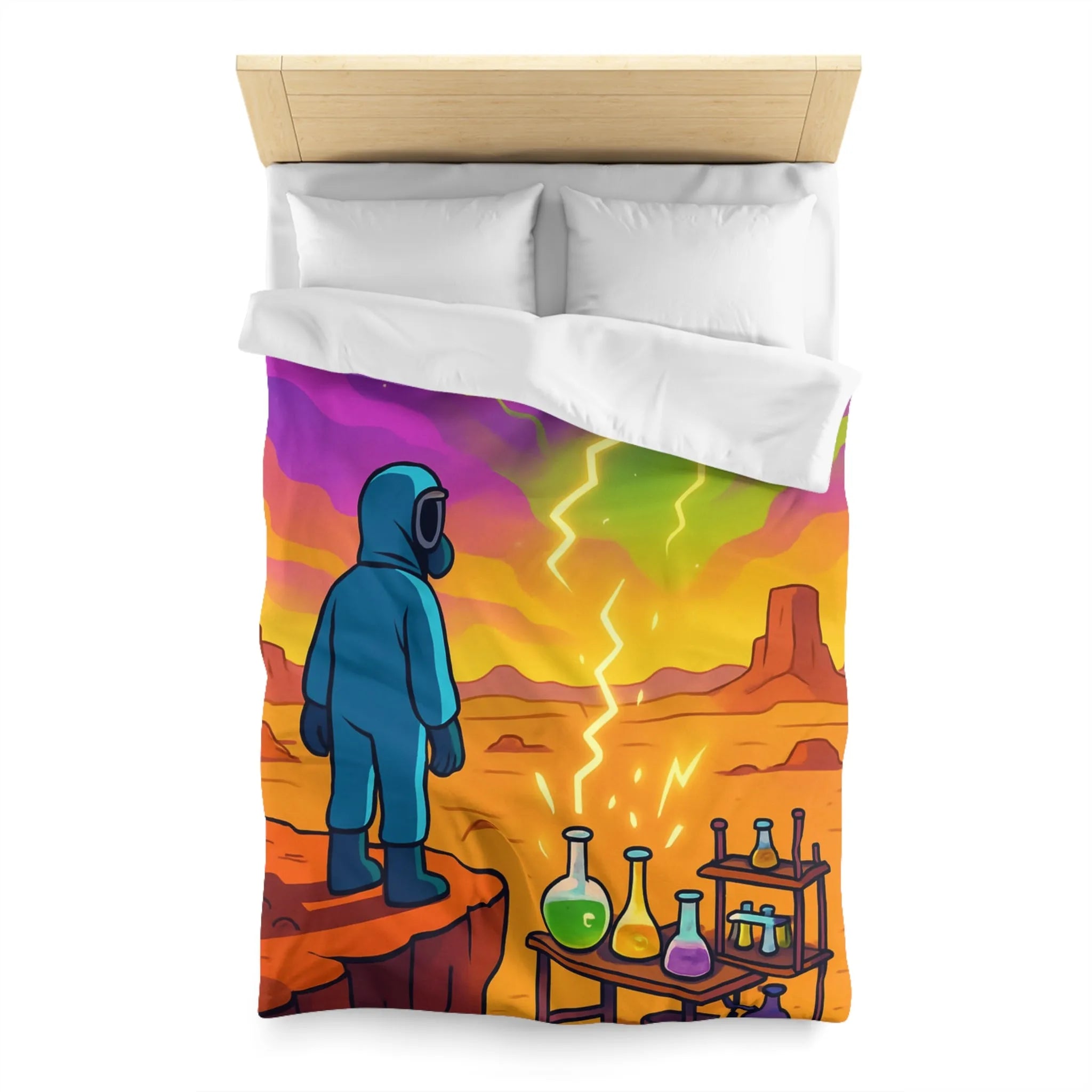 Housse de couette ciel extraterrestre arc-en-ciel avec scientifique et installations chimiques