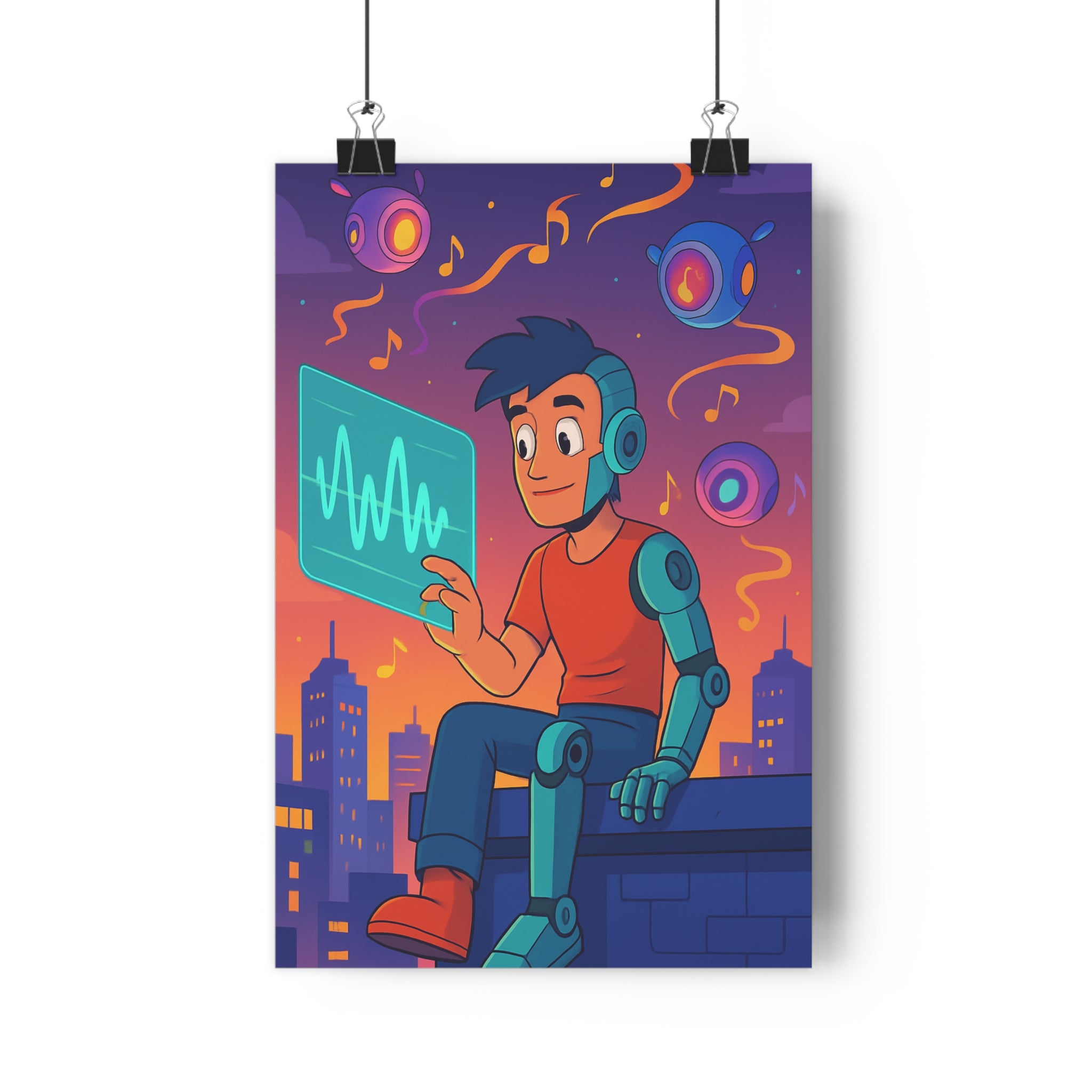 Poster décoratif futuriste violet orange turquoise anime moderne chambre bureau dynamique 30x46 cm qualité