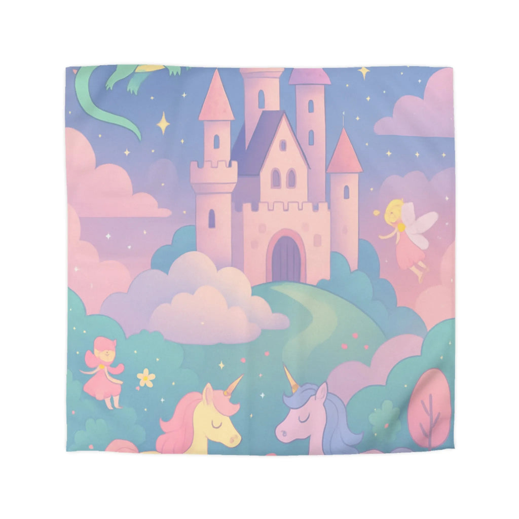 Housse de couette magique pour enfant avec licornes, château, dragon et fée