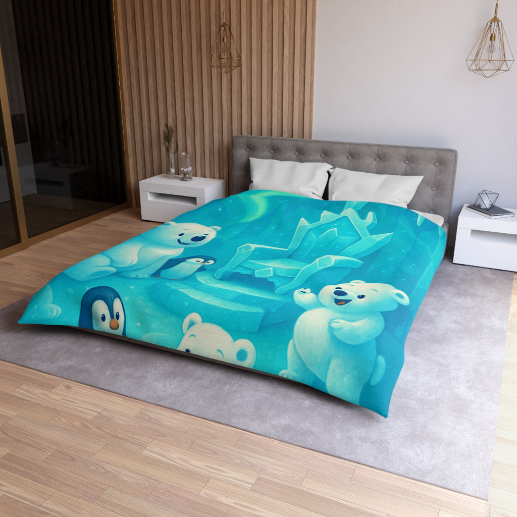 Housse de couette polaire avec ours et pingouins dans royaume glacial féerique