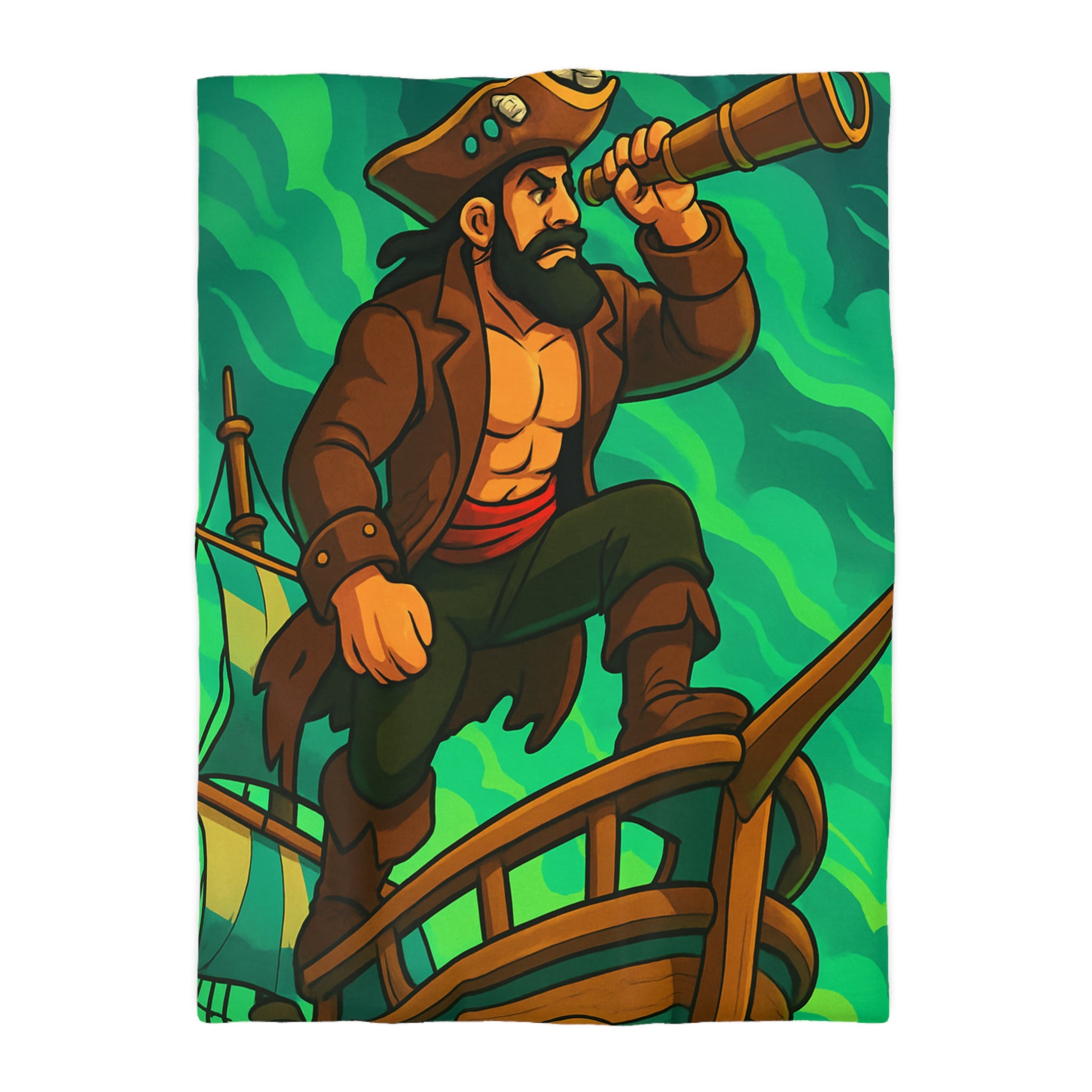 Housse de couette pirate en quête d'aventure sur un navire, ambiance animée et colorée
