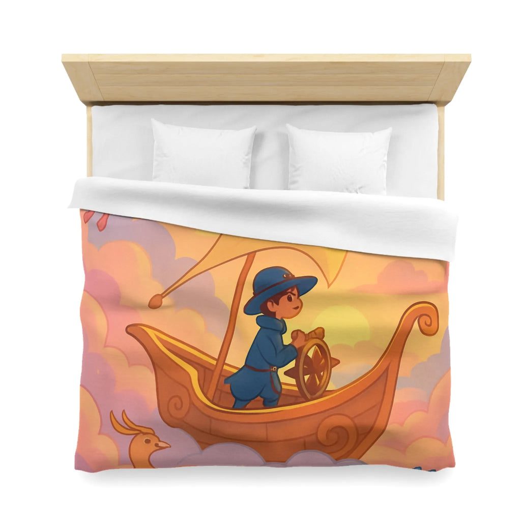 Housse de Couette Enchantée Avec Licorne et Bateau Volant Dans le Ciel Éthéré