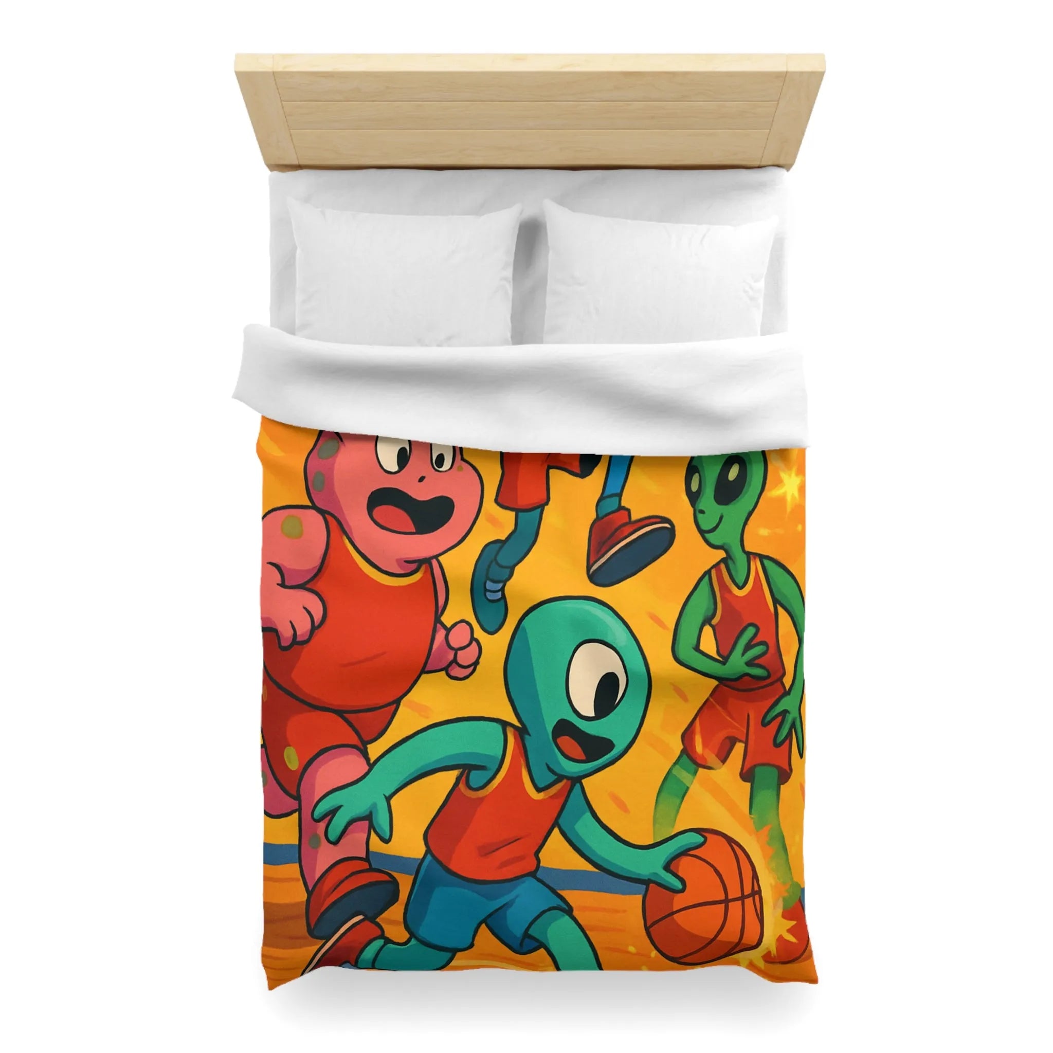 Housse de couette alien colorée pour chambre d'enfant avec thème basket et espace