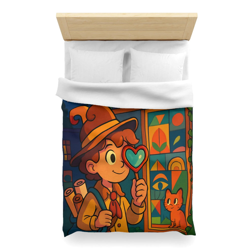 Housse de couette enfant magique avec chat mignon et motifs géométriques colorés