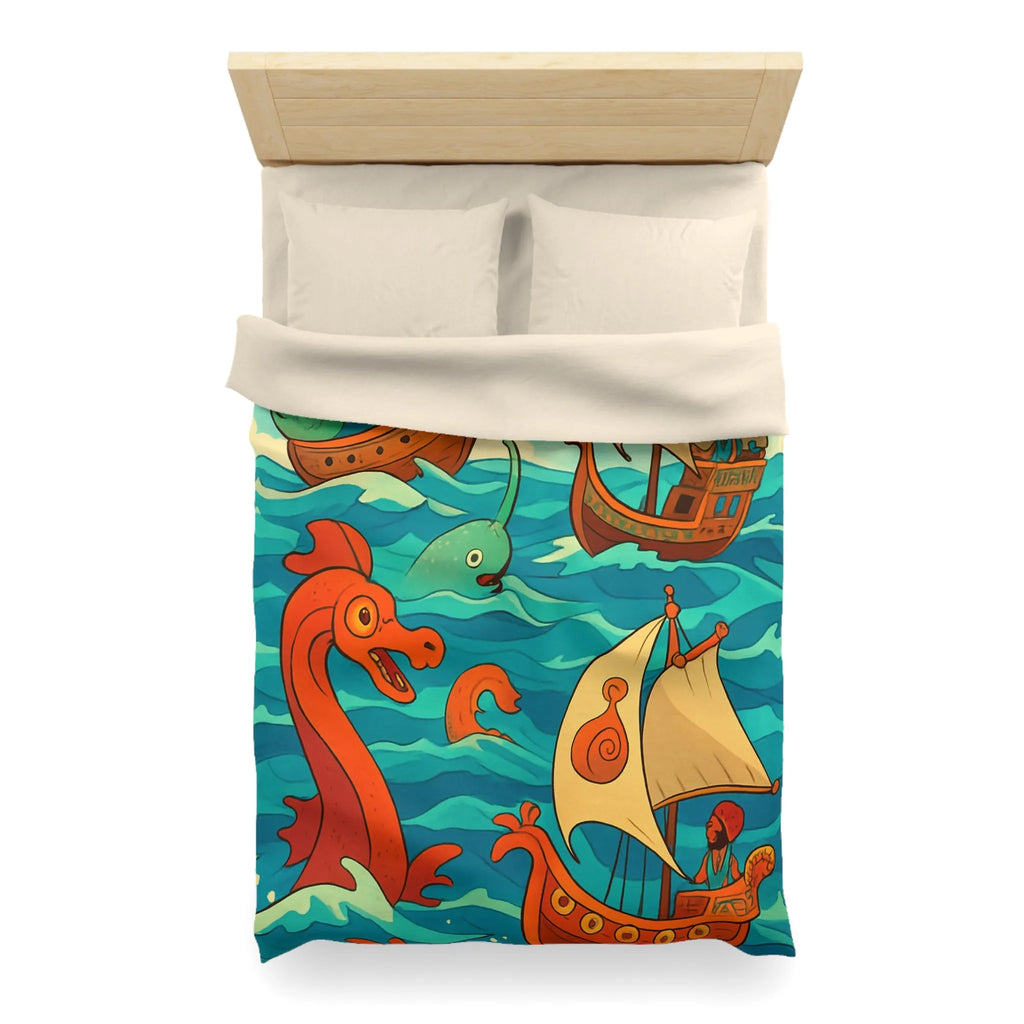 Housse de Couette Colorée avec Bateaux et Créatures Maritimes dans Stil Nautique Fantasy