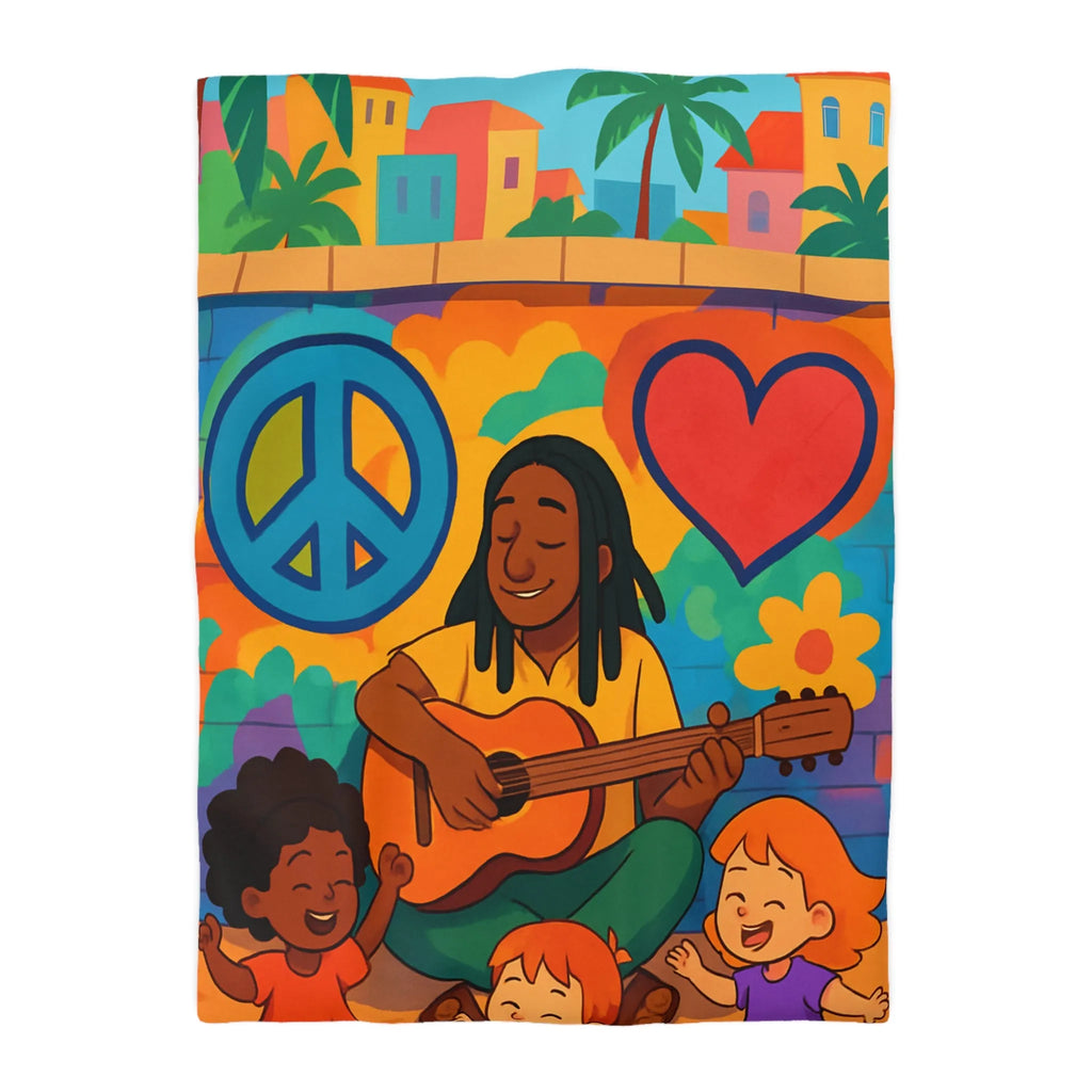 Housse de Couette Colorée avec Musicien Jouant de la Guitare pour Enfants Heureux