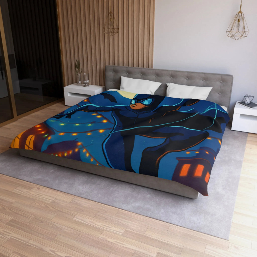 Housse de couette avec héros nocturne, ciel étoilé et décorations festives lumineuses