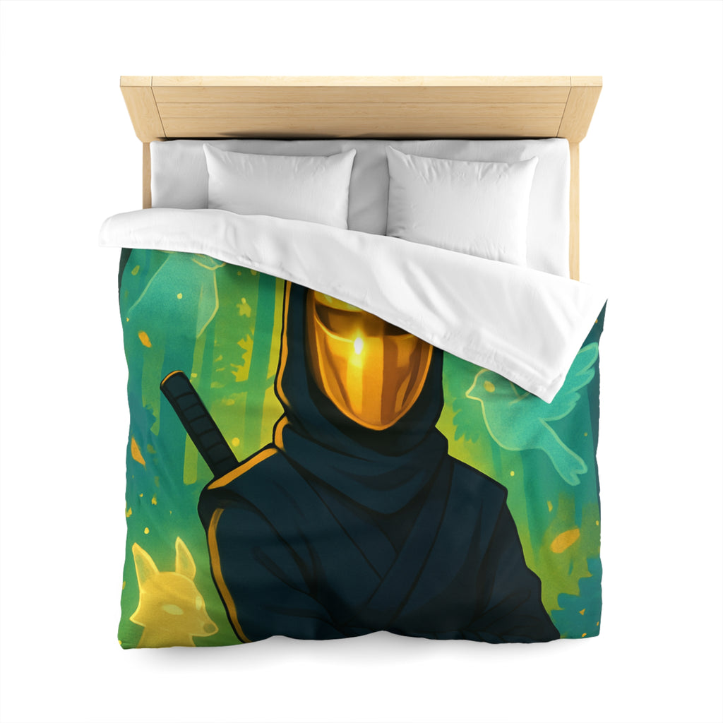 Housse de couette ninja doré avec animaux mystiques et forêts enchantées lumineuses