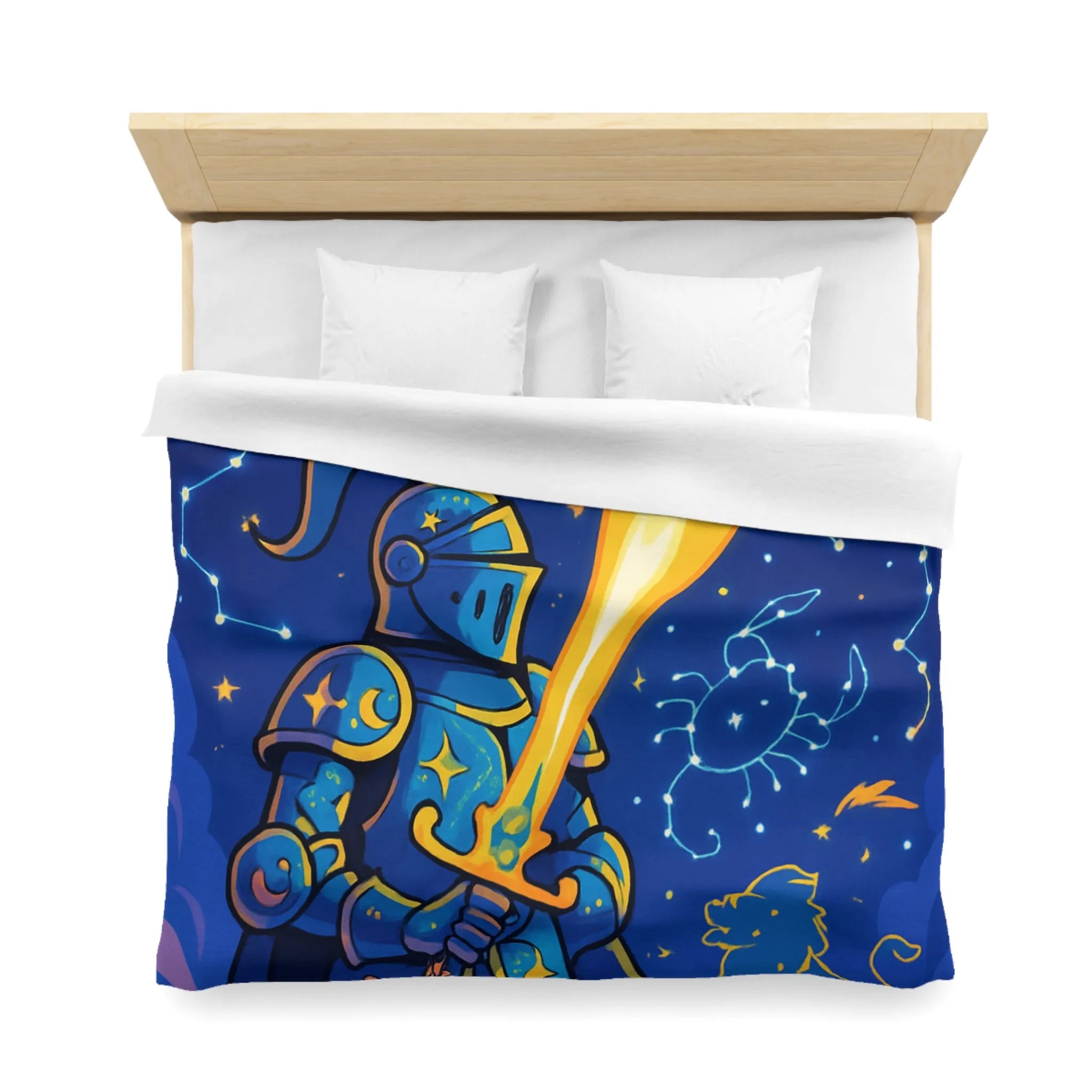 Housse de couette ludique pour chambre enfant avec chevalier et constellations étoilées magiques