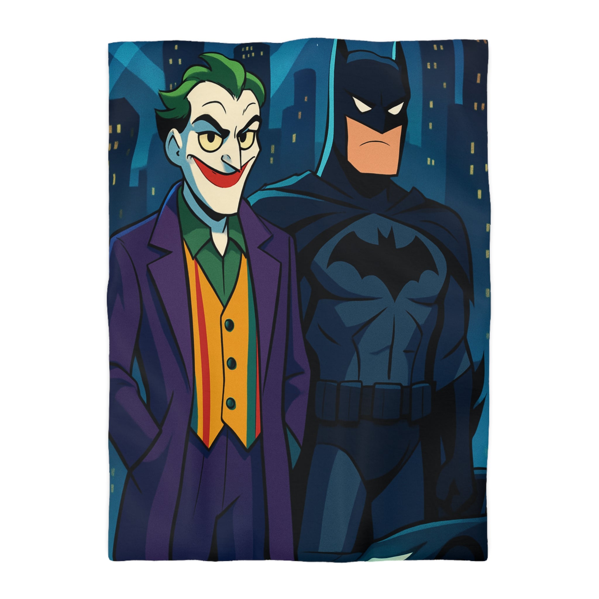 Superhéros au crépuscule : Housse de couette thème ville nocturne avec personnages emblématiques