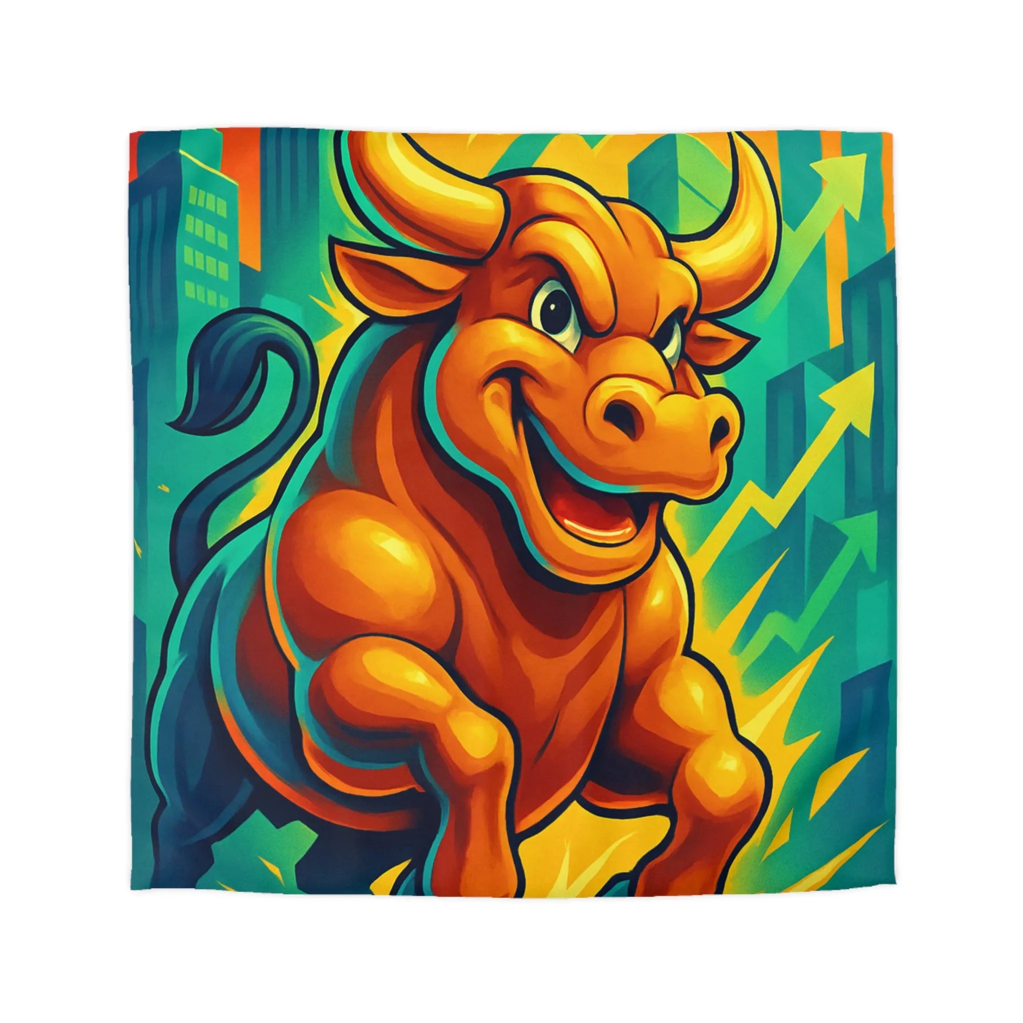 Housse de couette dynamique avec illustration de taureau énergique et motifs de croissance économique