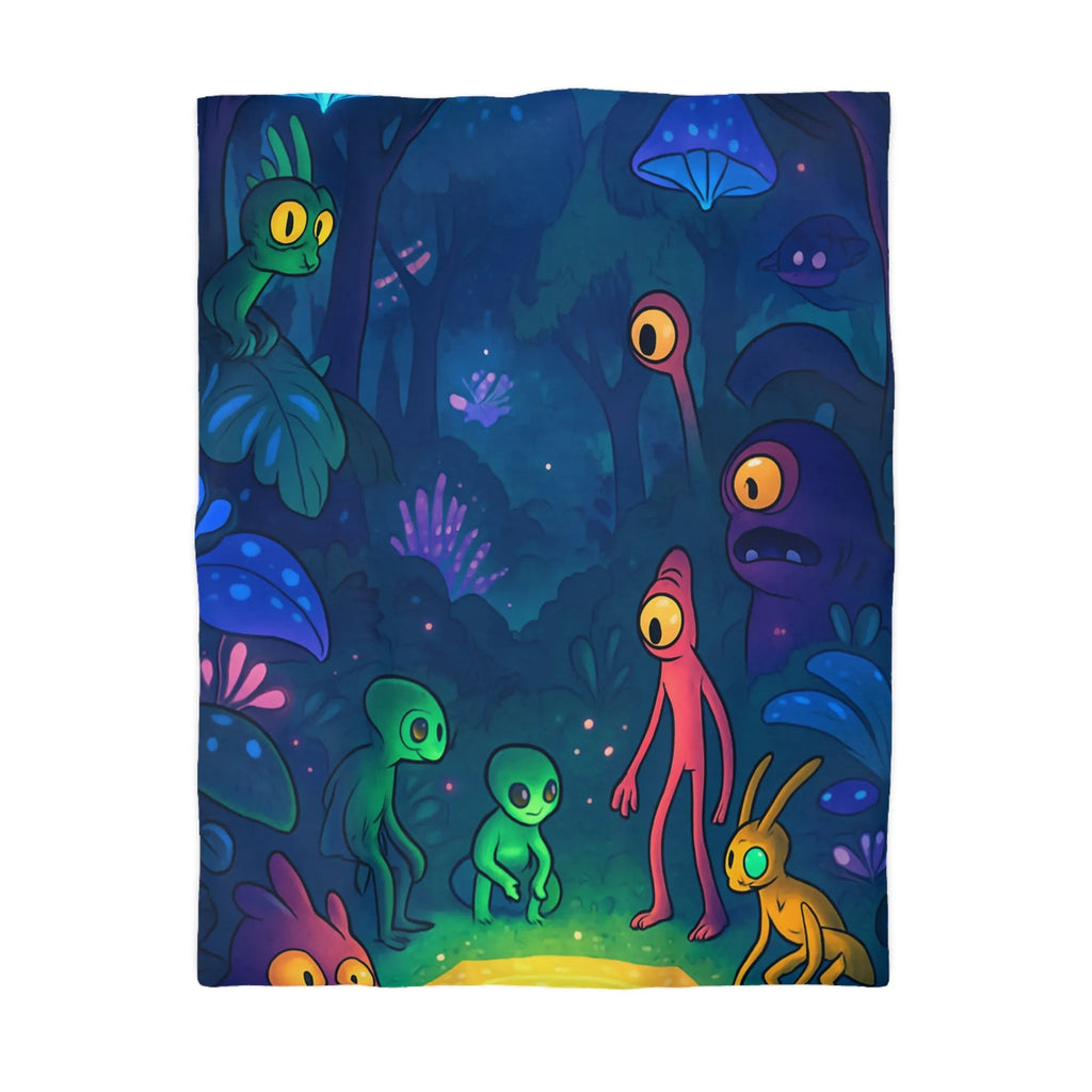 Housse de couette forêt magique avec créatures fantastiques et éclairage féérique luminescent