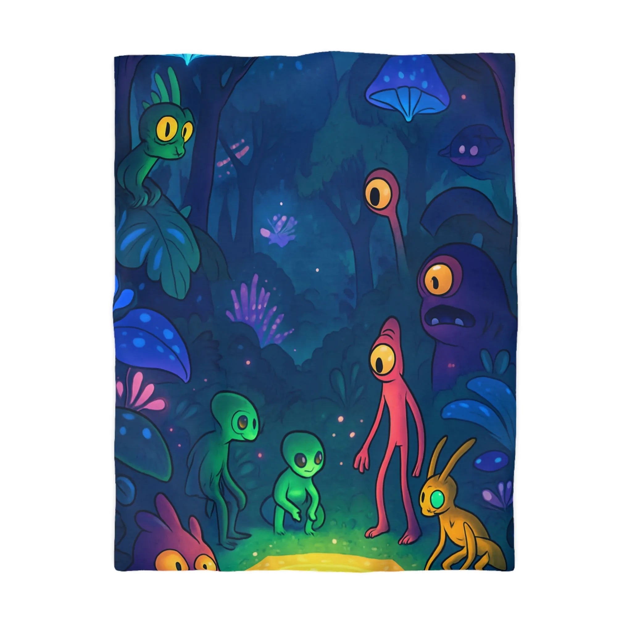 Housse de couette forêt magique avec créatures fantastiques et éclairage féérique luminescent