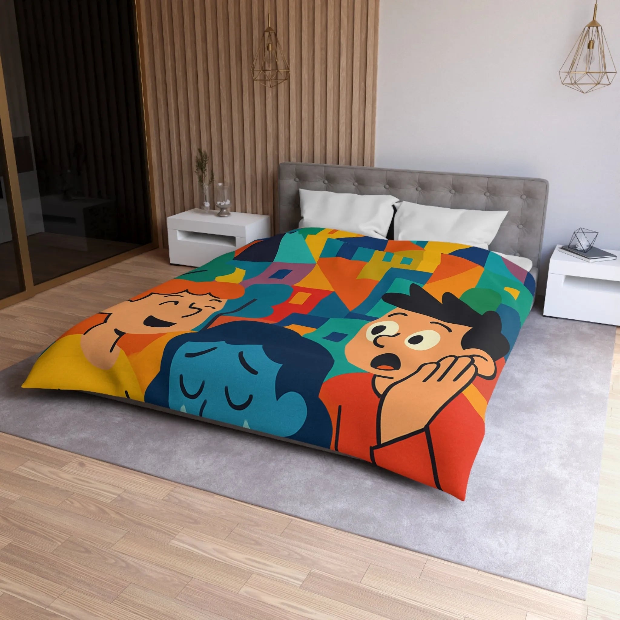 Housse de couette colorée avec scènes joyeuses et tristes pour chambre moderne