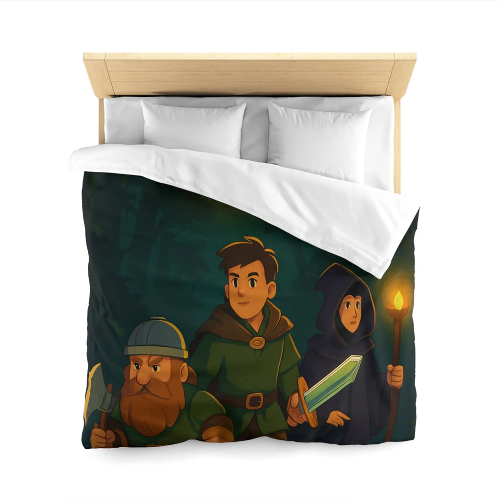Housse de couette aventure épique forêt pour enfants avec personnages et anneau magique