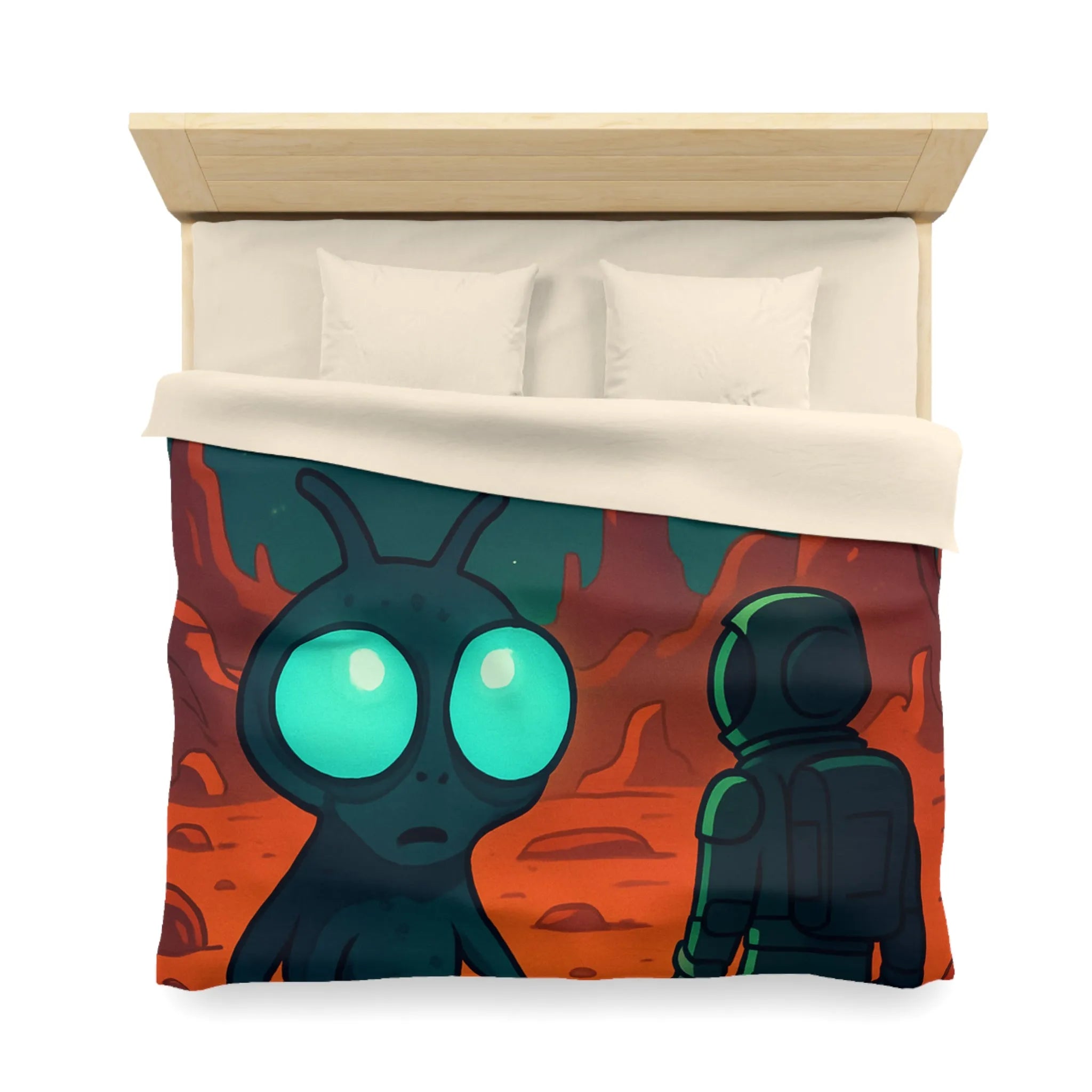 Housse de couette extraterrestre et astronaute sur fond de paysage lunaire mythique