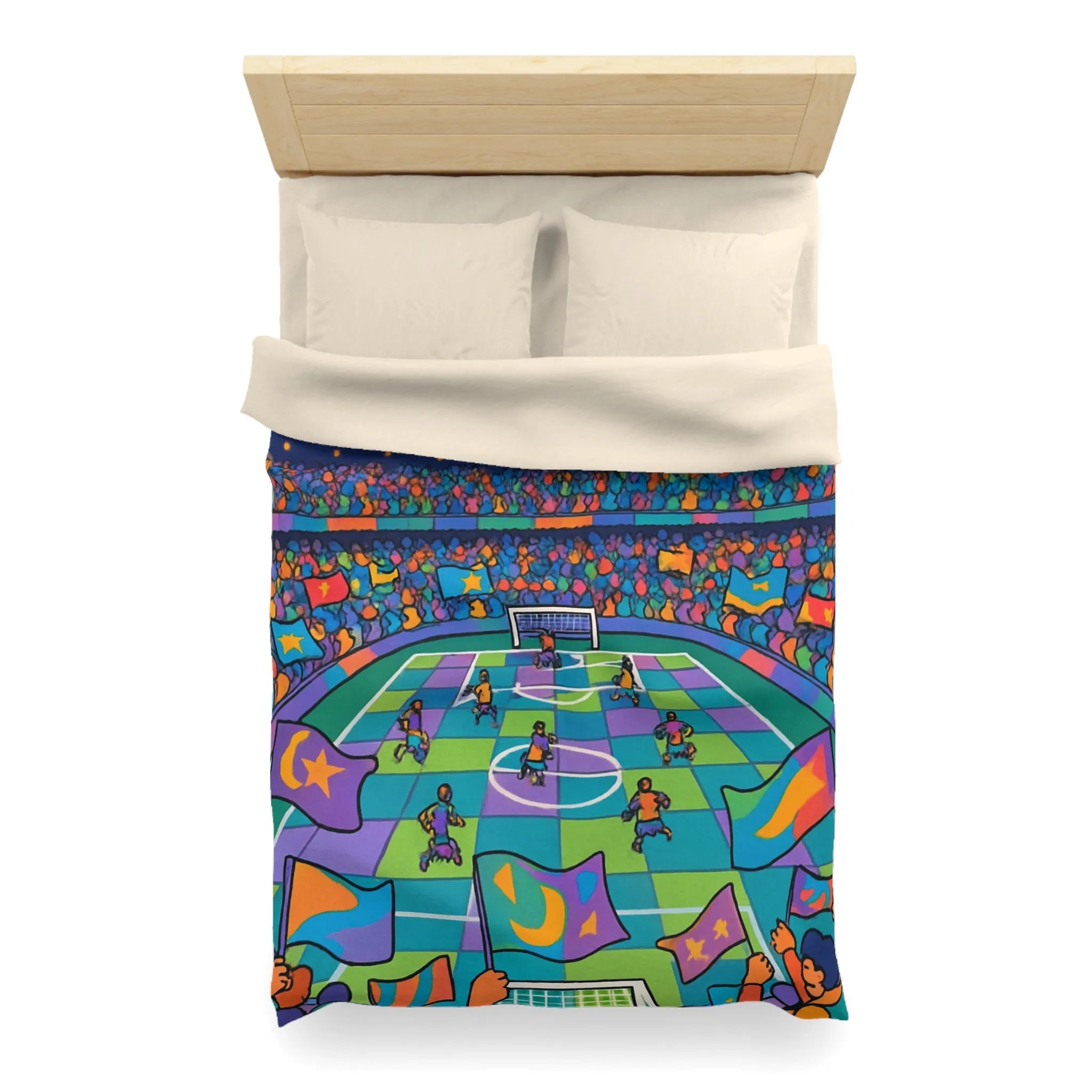 Housse de couette colorée avec motif de stade de football sous ciel étoilé