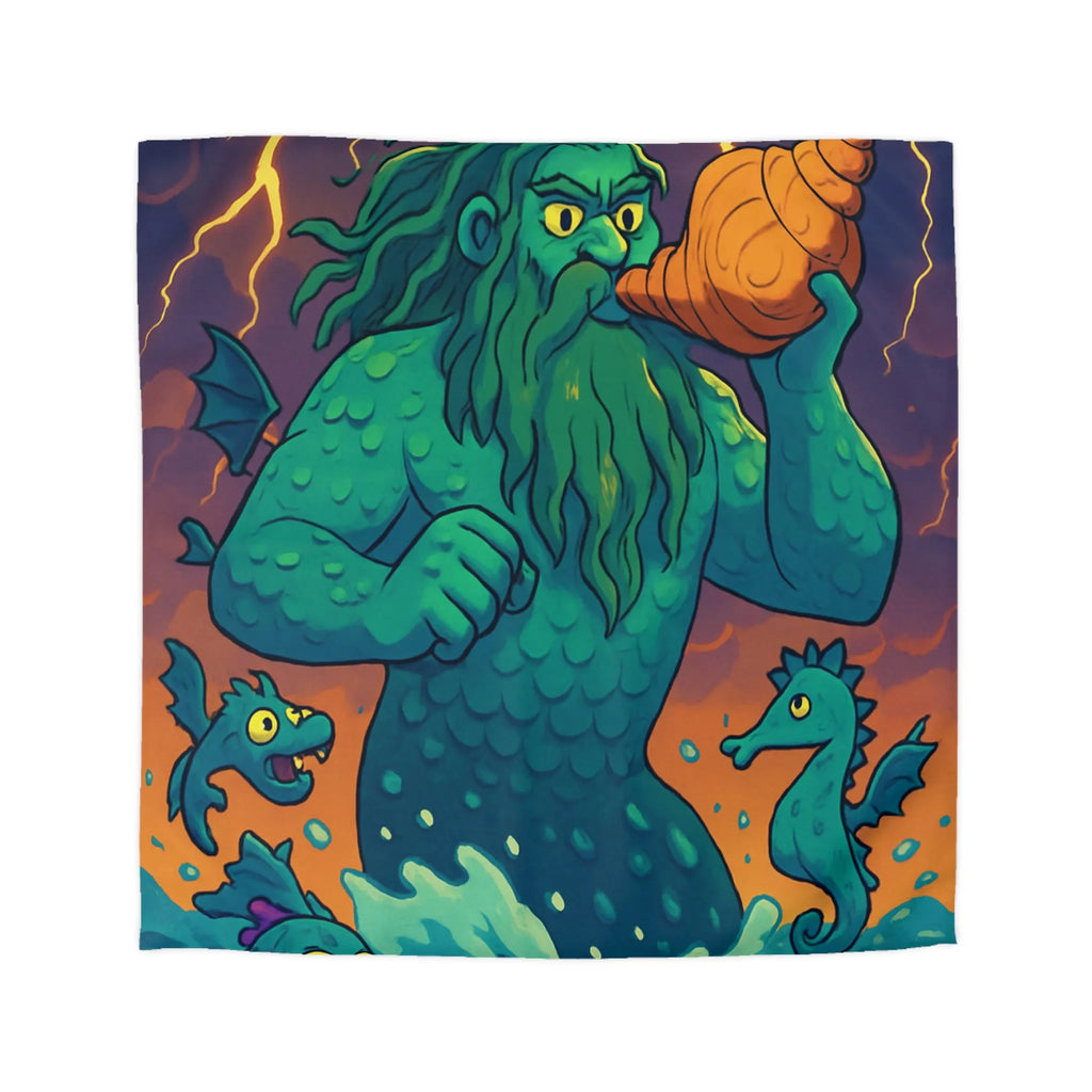 Housse de couette marine avec dessin de triton et créatures océaniques colorées enchanteurs