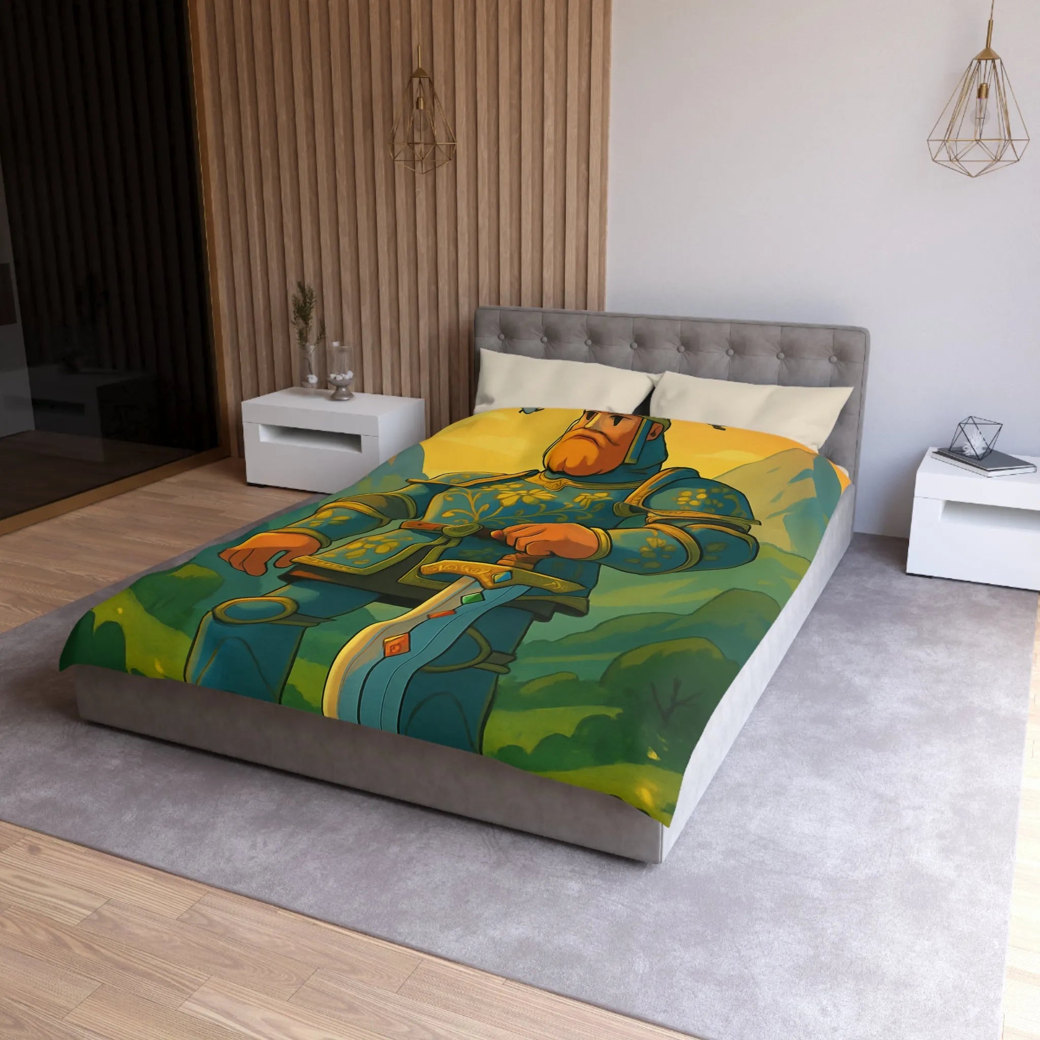 Housse de Couette avec Chevalier Illustré dans Paysage Montagneux Écossais pour Chambre Enfant
